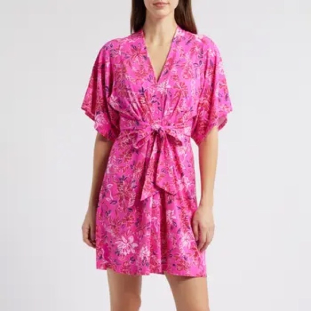 NWT‎ Lilly Pulitzer Wisteria V-Neck Dress in Passion Fruit Pink Giraffic Park 12 - Picture 3 of 5